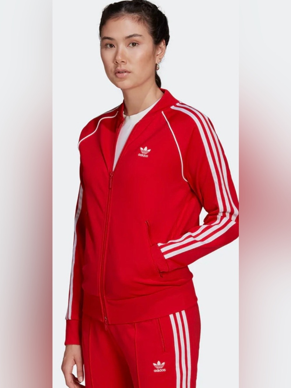 adidas Red Track Jacket with White Stripes